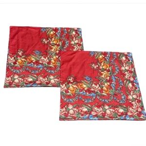 2~Pottery Barn Cushion/Pillow covers Linen blend Red/Floral 24"x24" Zip Closure